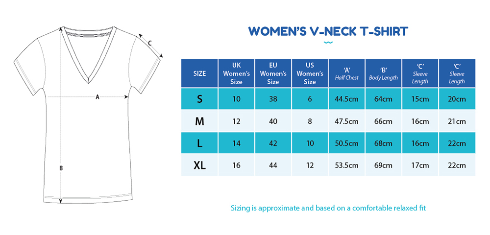 Women’s V-Neck Size Chart